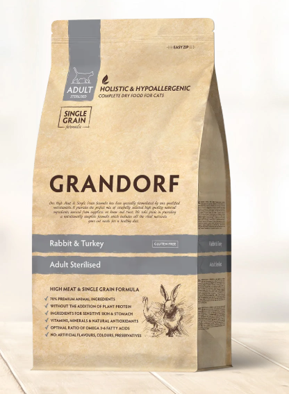 GRANDORF Кролик с индейкой для стерилизованных кошек 2 кг