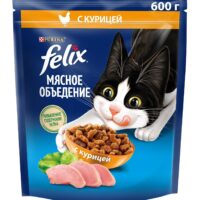 Сухой корм Felix Мясное объедение для взрослых кошек, с курицей, Пакет, 600 г