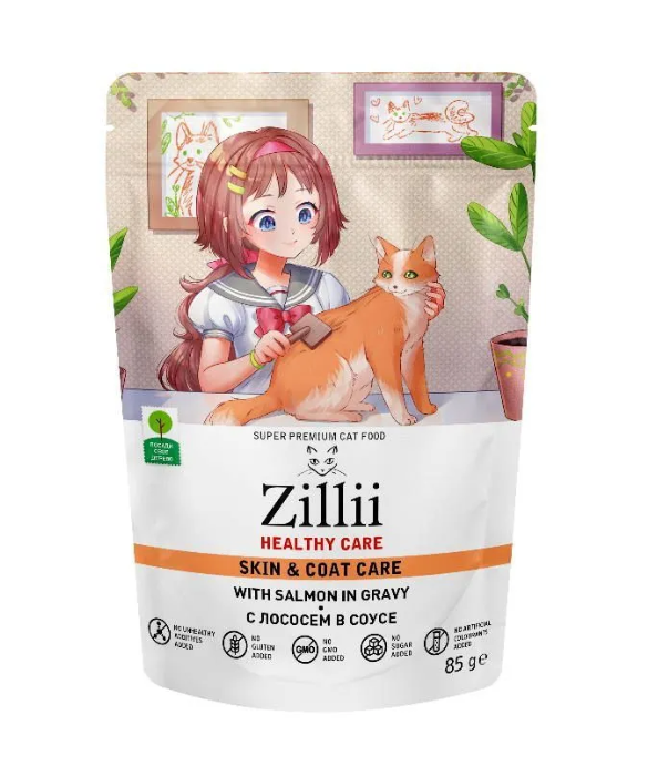 ZILLII (Зилли) Cat Skin & Coat Carel 0,085кг лосось в соусе для кошек здоровье кожи и шерсти (355681) (1*24)